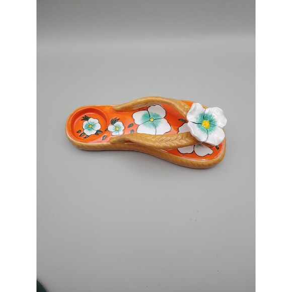 DIANE'S HAPPY TOES Tealight Candle Holder CERAMIC Orange Tropic FLORAL FLIPFLOP - Picture 1 of 4
